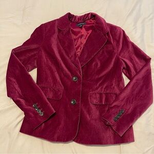 Lands’ End Burgundy Velvet Blazer Size 2P  Classic Tailored Women’s Jacket